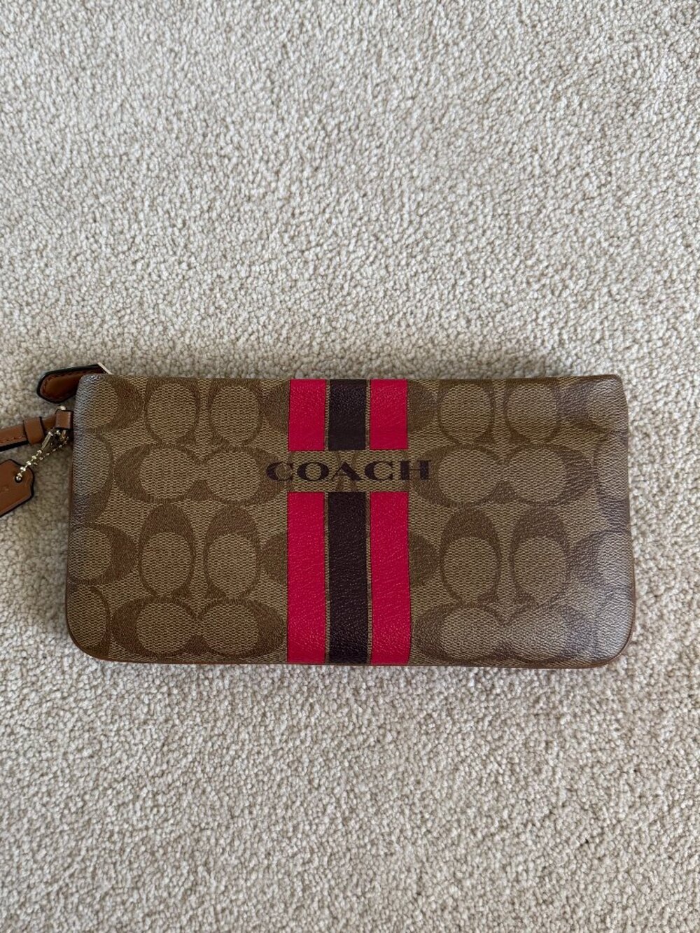 Coach Signature Canvas Wristlet Wallet Clutch Brown